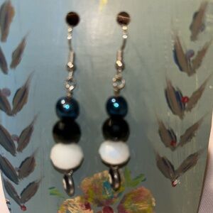 Chic Black and White Beaded Earrings